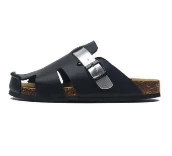 Buckle Leather Slip-On Sandals