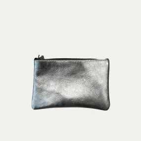 Pauly Pouch Organizer | Silver Metallic Leather   Silver Hardware