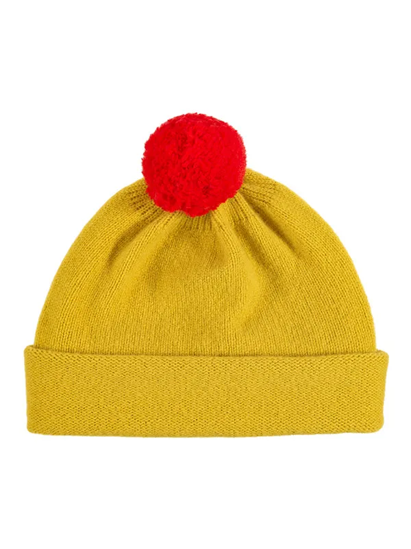 Plain Hat Contrast PomPom Turmeric