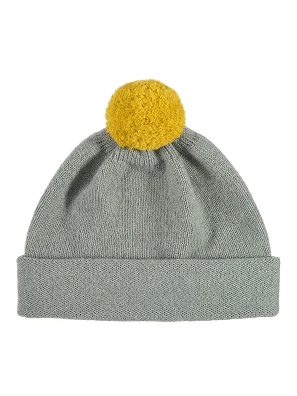 Plain Hat Contrast PomPom Turmeric