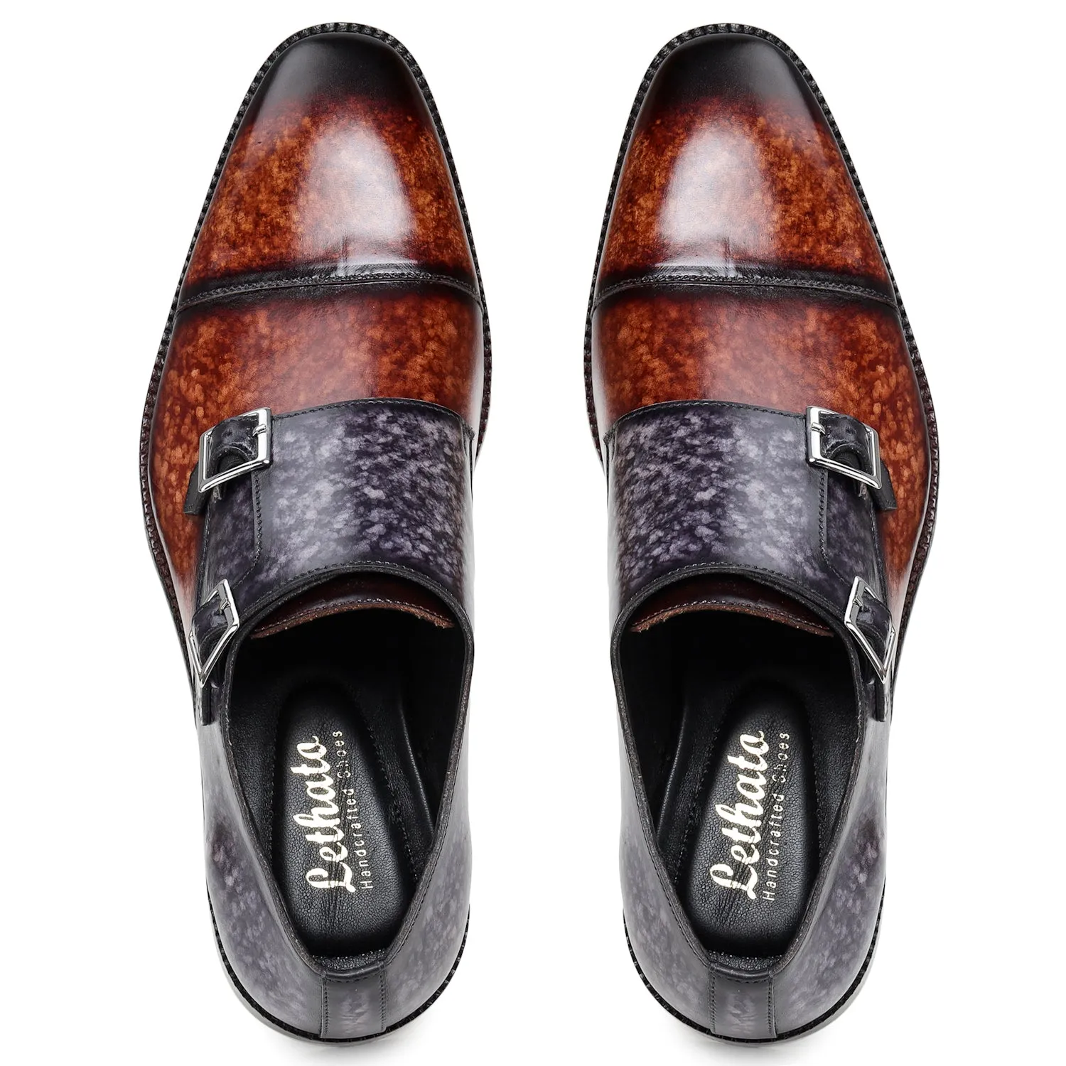 Captoe Double Monk Strap - Brown & Purple