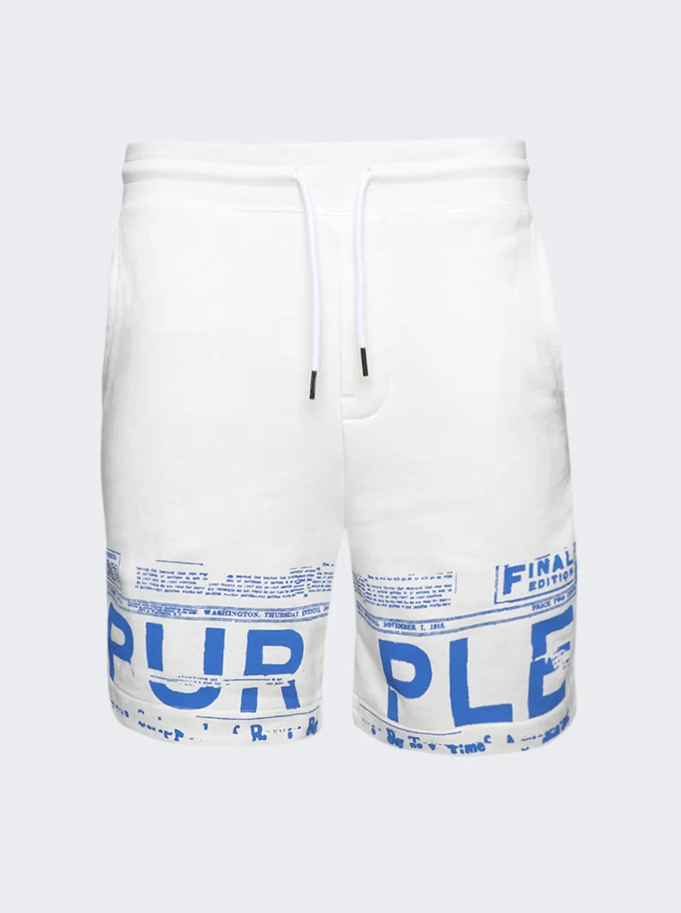 PURPLE BRAND P451 FRENCH TERRY SWEATSHORT BRILLIANT WHITE NEWSPRINT