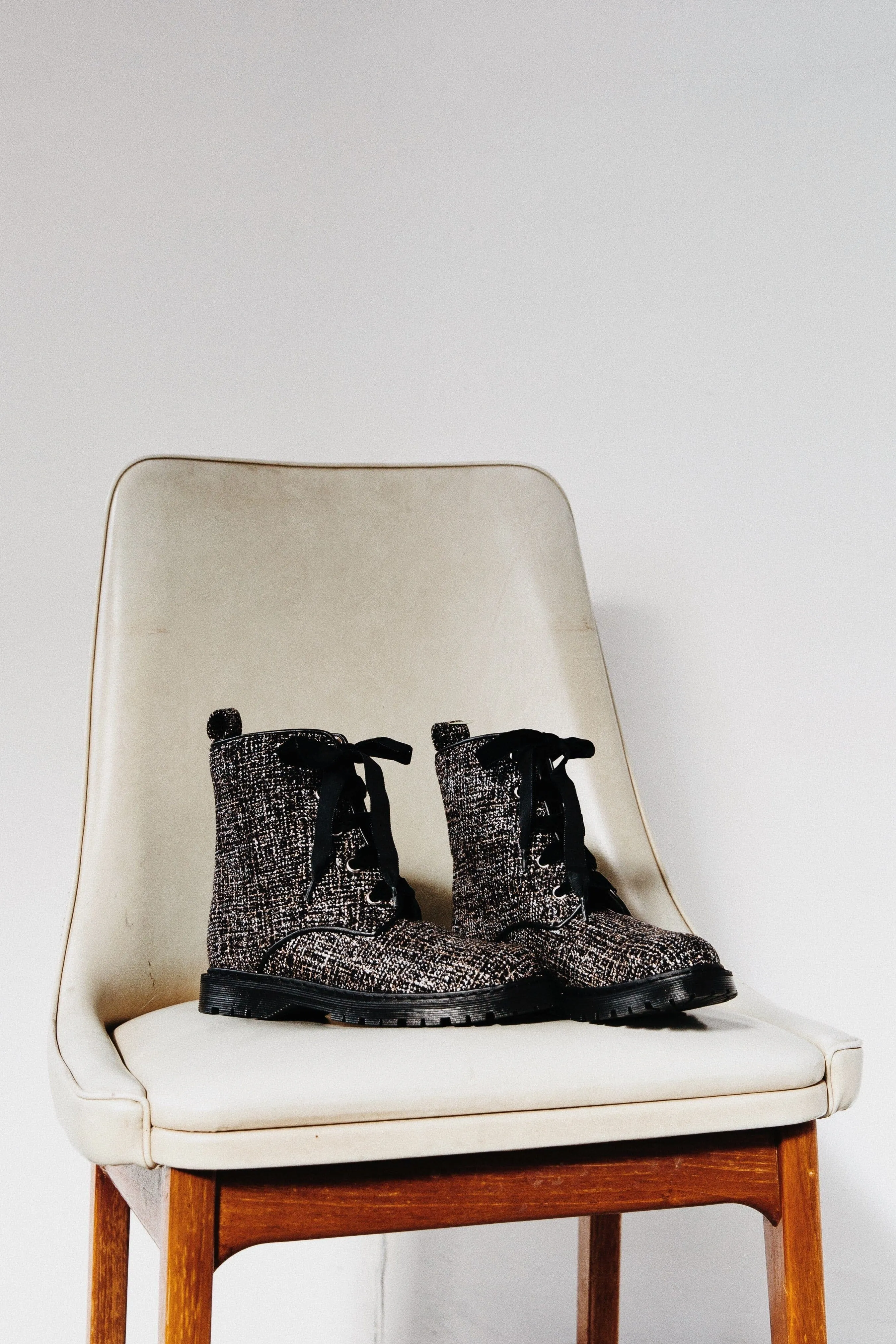 'Billie' vegan combat boots by Zette Shoes - Silver/Black textile