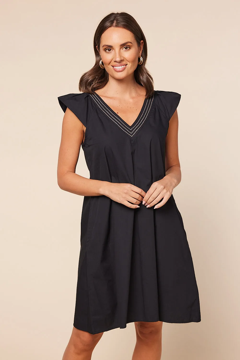 Rivka Frill Sleeve Short Dress in Black