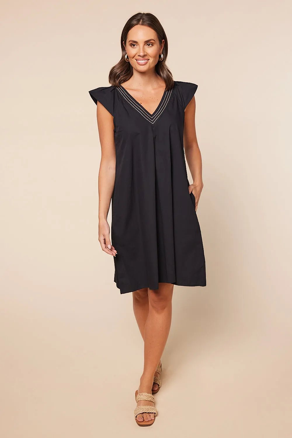 Rivka Frill Sleeve Short Dress in Black