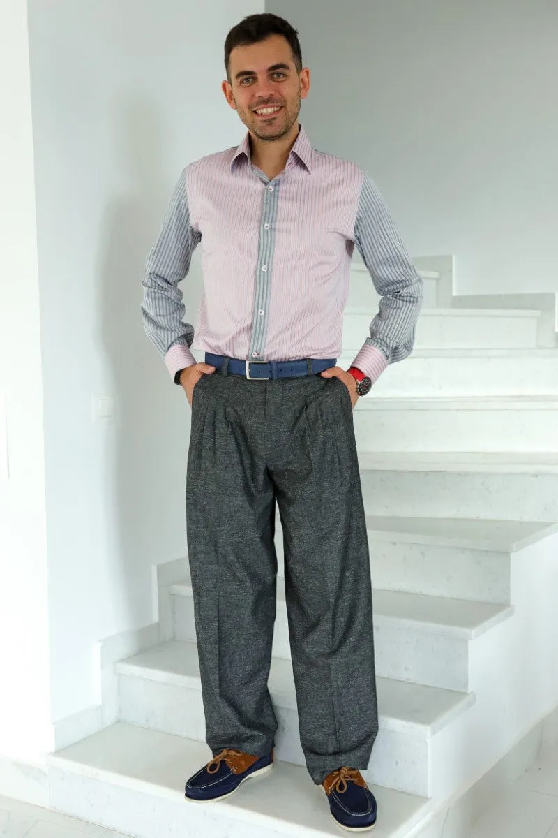 Dark Grey Linen Tango Pants With Four Pleats