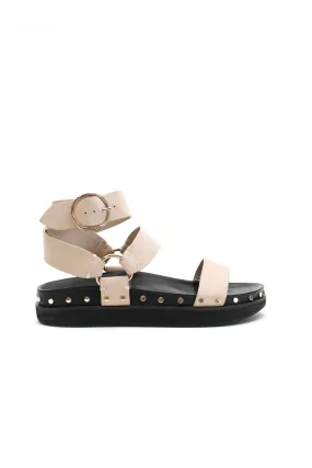 STUDDED SANDAL - SAND SUEDE NUBUCK/GOLD