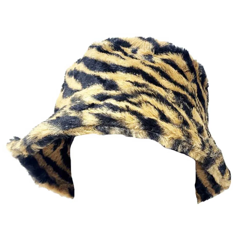 Tiger Print Faux Fur Bucket Hat