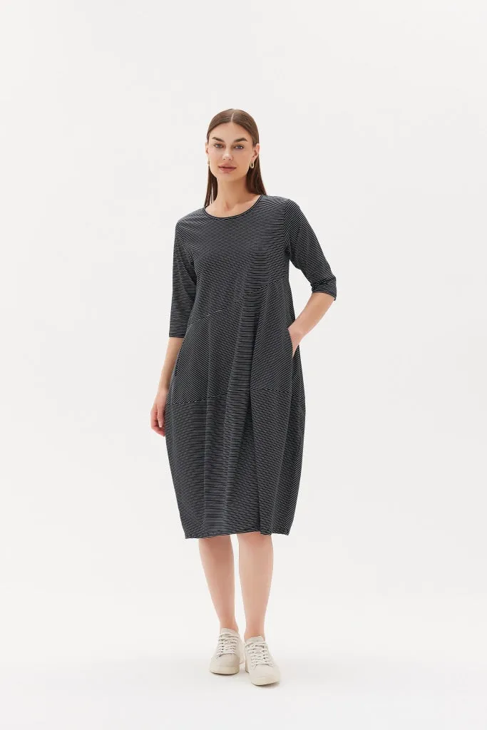 Tirelli - 3/4 Stripe Diagonal Seam Dress - Navy Stripe