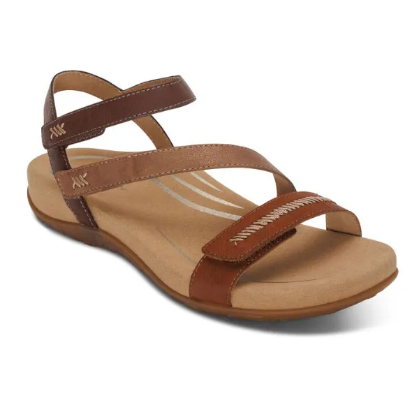 Aetrex Women's Gabby Adjustable Quarter Strap Sandal Cognac