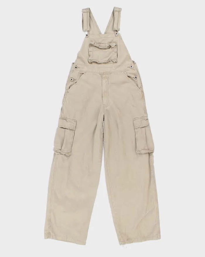 Vintage 90s Beige Cargo Dungarees - S