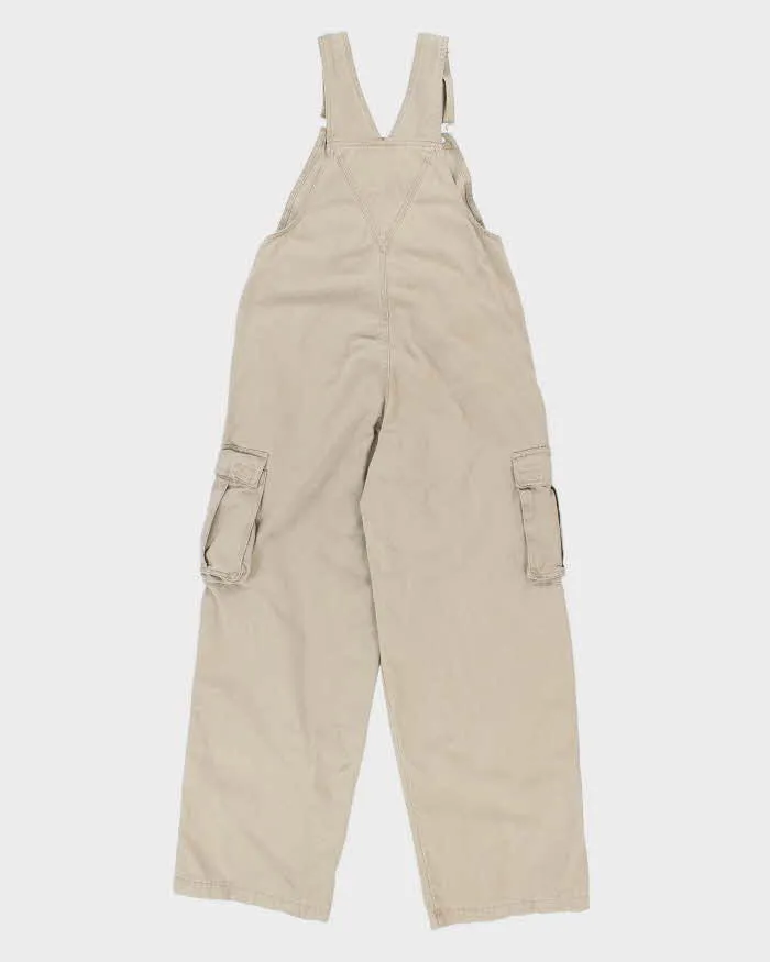 Vintage 90s Beige Cargo Dungarees - S