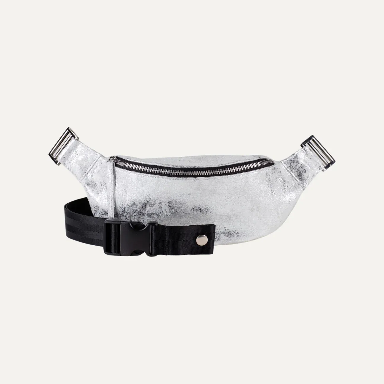 WHT/SLV/MET/FP Fanny Pack   Crossbody Bag | White Silver Metallic   Silver Hardware