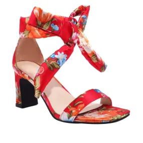 Women's Ethnic Ribbons Bow Tie Square Toe Block Heel Sandals