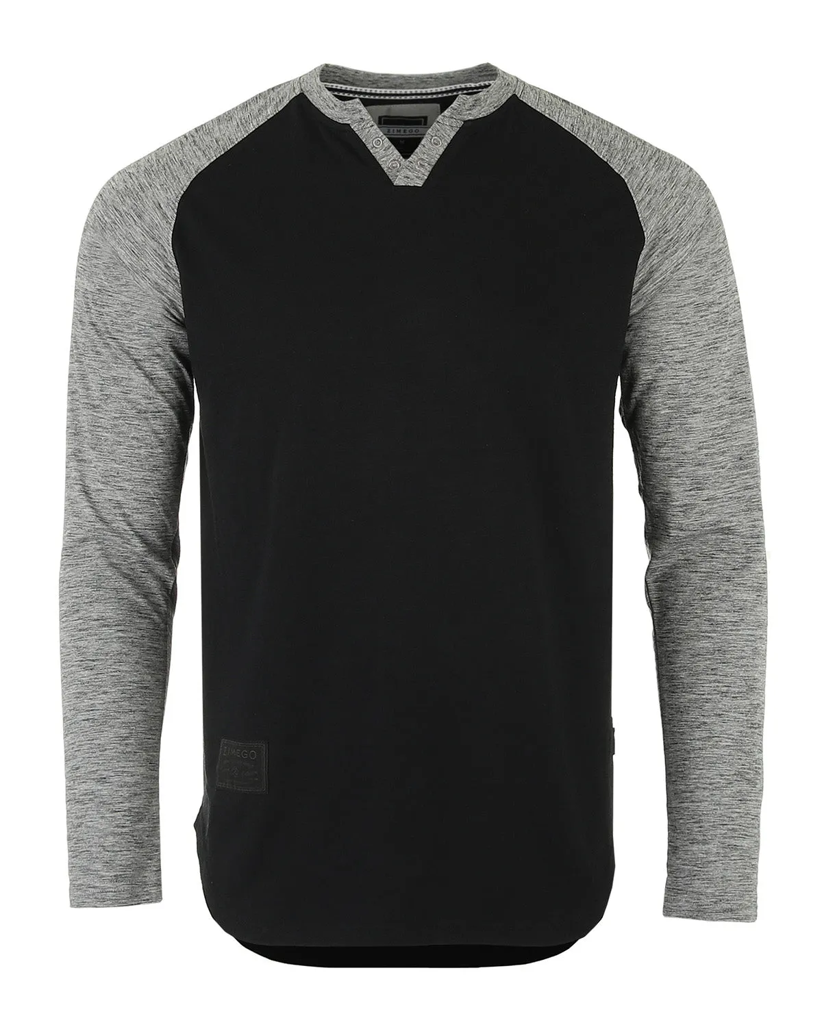 ZIMEGO Men's Long Sleeve Color Block Raglan v Neck Henley Curved Hem Slim Shirts